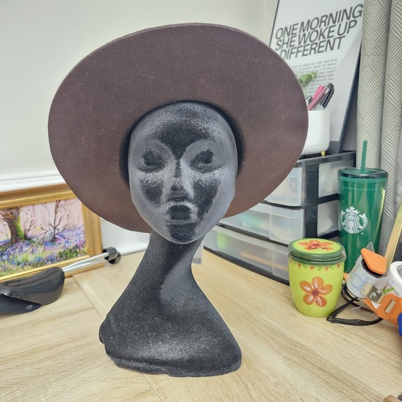 Urban Outfitters Wool‎ Fedora Hat Brown Wide Brim Ribbon Trim OS NWT - Picture 2 of 8